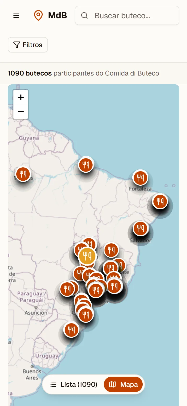 Mapa di Buteco on mobile: map of bars across Brazil